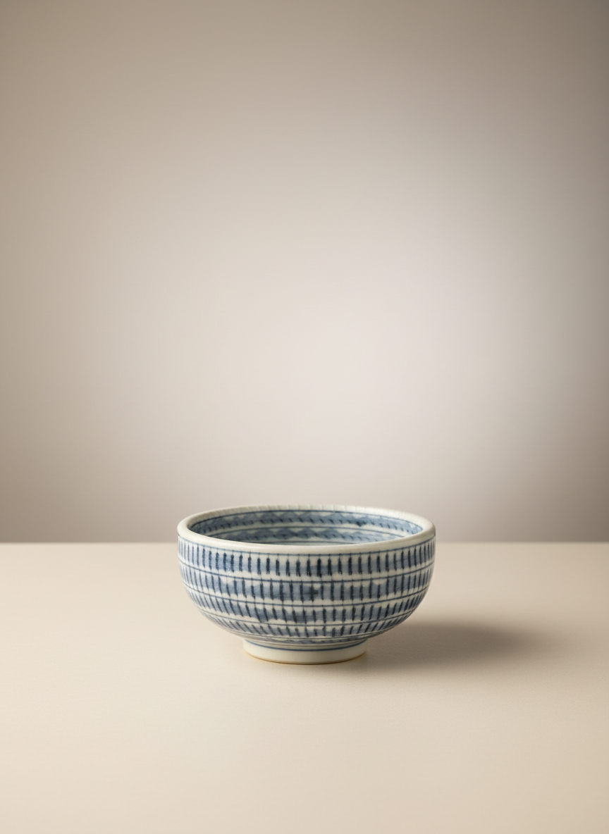 bol japonais avec motif tiss bleu g om trique sur fond uni luxe.png