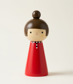 poup e kokeshi rouge conique boutons blancs photo produit luxe.png