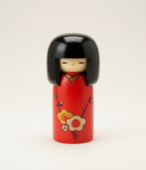 poup e kokeshi rouge fleurs de prunier dor es photo produit luxe.png