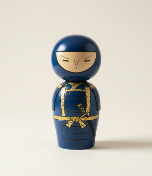 poup e kokeshi samoura bleu sabre dor photo produit luxe.png